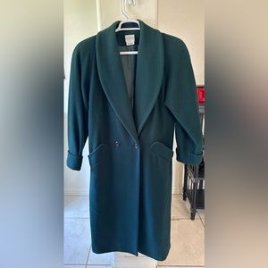 Vintage Liz Baker Essentials Womens Full Length Trench Overcoat Green Wool Sz 6